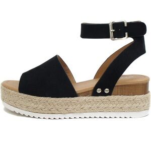 Soda Girls Topic-IIS Espadrille Flatform Wedge Open Toe Sandals
